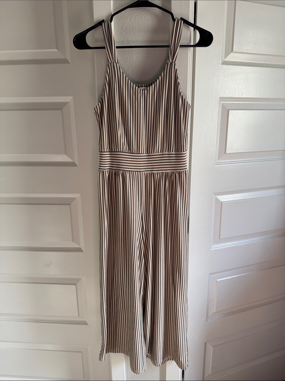 Striped Sleeveless Wide-Leg Jumpsuit - Cream/Black